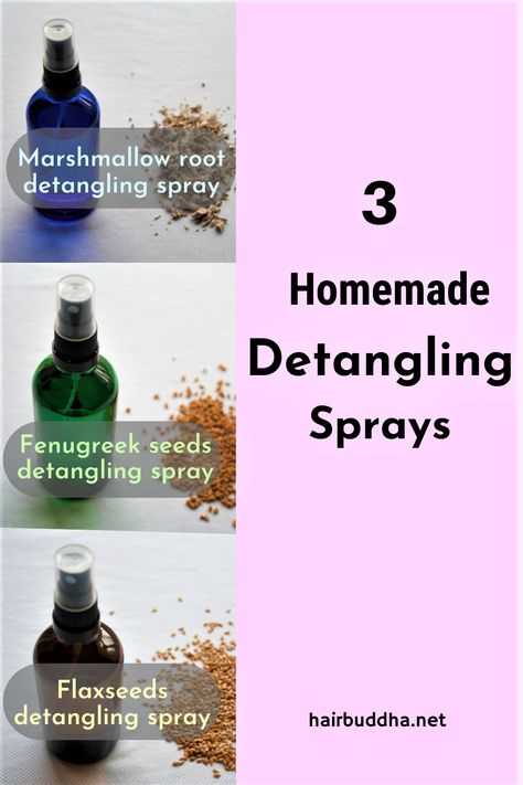 Tangles and knots are no fun. These homemade detangling sprays can help you remove snarls and leave your hair smooth and silky.  #DetanglingSpray #NaturalHairDetanglingSpray #HomemadeHairDetanglingSpray #DIY #NaturalHairCare #hairbuddha #DIYHair Detangler Spray Diy, Diy Detangler, Diy Hair Detangler Spray, Hair Detangle, Diy Hair Detangler, Diy Hair Spray, Diy Apothecary, Detangling Spray, Ayurvedic Hair Care