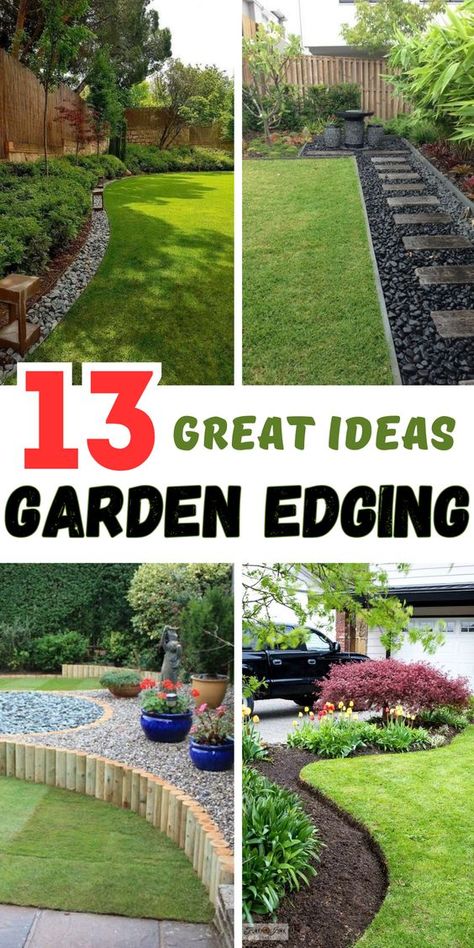 Unleash your creativity with 13 garden edging ideas to enhance your yard. Discover how sleeper borders can add a unique touch to flower beds, or how everedge can create a clean, modern look. Learn about cheap and effective options like log and rubber edging. Whether it's for a front yard or a cozy cottage garden, these ideas will elevate your outdoor space. Border For Landscaping, Bed Borders Ideas, Garden Stone Edging, Flower Bed In Front Of Fence, Create Garden Bed, Yard Borders Landscape Edging, How To Make A Flower Bed Front Yards, Tall Landscape Edging, Borders For Landscaping