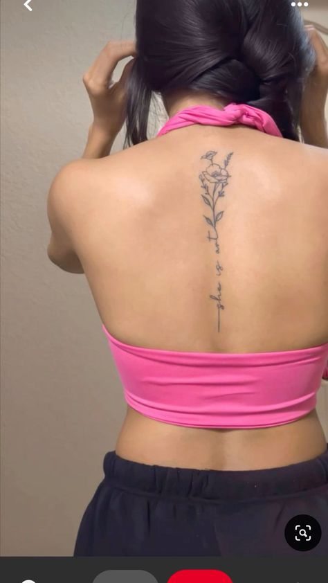 Memorial Spine Tattoos, Side Rip Tattoos Women, October Spine Tattoo, Lilly Spine Tattoo, Back Tattoos Flowers, Tattoo Ideas Side, Spin Tattoos For Women, Pretty Spine Tattoos, Cross Back Tattoo