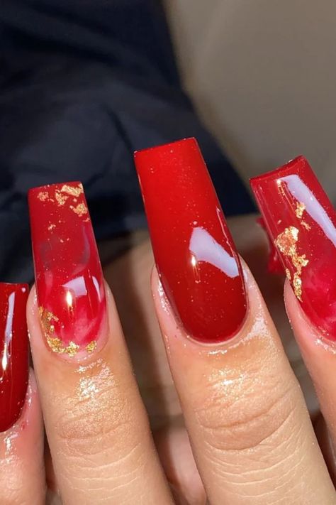 Bridal Nails With Gold, Red Bridal Nails, Gold Foil Nails, Red And Gold Nails, Nails With Gold, Red Foil, Nails Red, Foil Nails, Bridal Nails