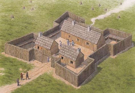 Castle Interior Medieval, Fortification Architecture, Wooden Fort, Old House Design, Model Castle, Small Castles, City Layout, Ohio History, Irish Cottage