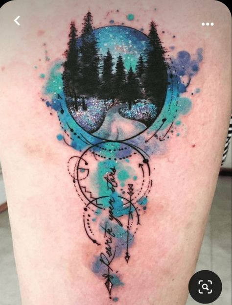 Tattoo To Cover Another Tattoo, Dark Watercolor Tattoo, Pnw Tattoo Ideas, Tattoo Ideas Circle, Tattoo Ideas Galaxy, Watercolor Art Tattoo, Water Inspired Tattoo, Watercolor Tatoos, Watercolor Tattoo Design