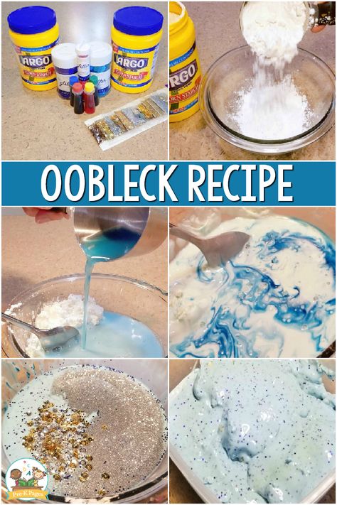 How to Make Oobleck: Recipe for Preschoolers and Pre-K - Pre-K Pages Making Oobleck In Classroom, Slime Activity For Preschool, Daycare Science Activities, Science Sensory Activities Preschool, Oobleck Science Experiment, Pre K Sensory Activities, Pre K Science Experiments, Pre K Science Activities, Making Oobleck