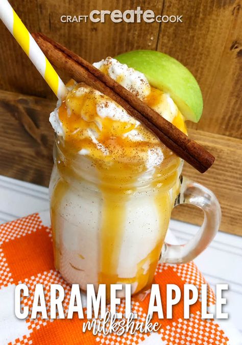 Our Caramel Apple Milkshake is the perfect fall treat to enjoy if you love the perfect combination of sweet caramel and fresh fall apples. Apple Milkshake, Caramel Shake, Fall Ice Cream, Fall Desserts Apple, Steak N Shake, Milkshake Recipe Easy, Iced Drinks Recipes, Refreshing Drinks Recipes, Kid Drinks