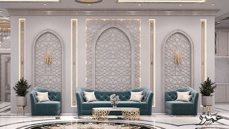 Arabian Room, Be Architecture, Islamic Living Room, Arab House, Dekorasi Maroko, Modern Arabic Interior, Wall Elevation, Islamic Interior, Arabic Living Room