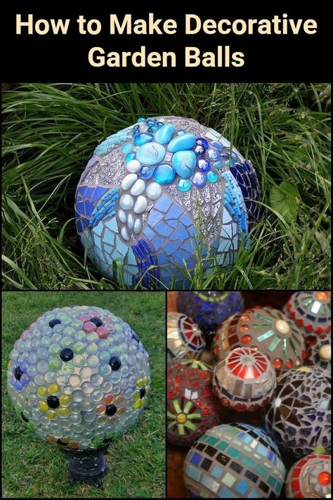 Garden Ornaments Ideas, Diy Mosaic Garden, Bowling Ball Crafts, Bowling Ball Garden, Mosaic Bowling Ball, Garden Ornaments Diy, Bowling Ball Yard Art, Bowling Ball Art, Glass Bead Crafts