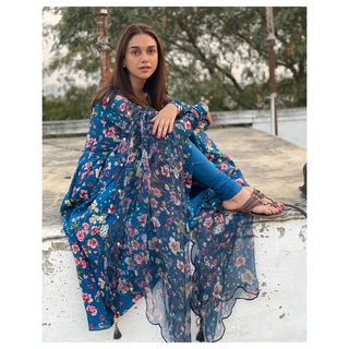 Aditi Rao Hydari (@aditiraohydari) • Instagram photos and videos Aditi Rao Hydari, Aditi Rao, Printed Organza, Desi Wedding Dresses, Mirror Embroidery, Embroidered Anarkali, Casual Indian Fashion, Prussian Blue, Ethnic Outfits