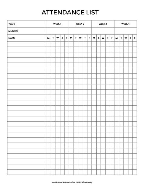 Attendance List Template Student List Template, Teacher Attendance Sheet, Weekly Attendance Sheet Template, Homeschool Attendance Printable Free, Attendance Sheet Template Free Printable, Attendance Chart Printable, Teacher Checklist Template, Class Attendance Sheet, Class List Template