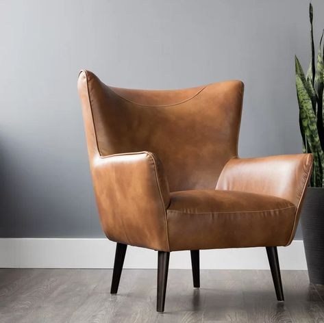 Corrigan Studio® Arsenault 31.5" W Faux leather Wingback Chair | Wayfair.ca Small Leather Chairs, Contemporary Living Room Chairs, Tan Leather Chair, Modern Leather Chair, Leather Wingback Chair, Brown Leather Chairs, Leather Wingback, Brown Chair, Leather Club Chairs