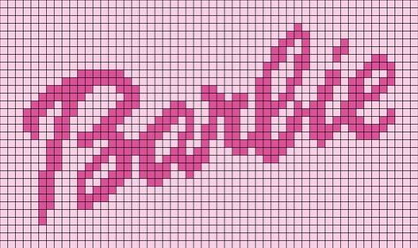 A pixel art template of the logo Barbie. Hamahelmi Ideas, Tapestry Grid, Pixel Blanket, Barbie Logo, Pixel Art Templates, Diy Perler Bead Crafts, Pixel Crochet, Diy Perler Beads, Toys Dolls