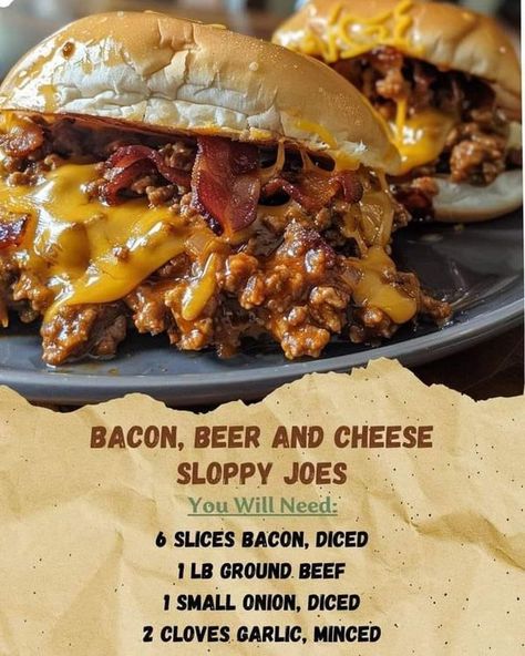 Delicious Grandma Recipes | Bacon, Beer, and Cheese Sloppy Joes | Facebook Beer And Cheese Sloppy Joes, Beer Cheese Sloppy Joes, Bacon Beer And Cheese Sloppy Joes, Bacon Beer Cheese Sloppy Joes, Cheese Sloppy Joes, Grandma Recipes, Beer Bacon, Sloppy Joes Recipe, Beer Cheese