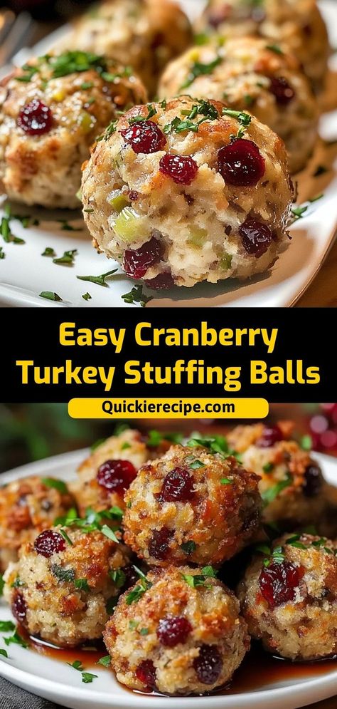 These Cranberry Turkey Stuffing Balls are a flavorful way to use Thanksgiving leftovers. Packed with turkey, stuffing, and a touch of cranberry sauce, they’re perfect as appetizers or snacks. Ingredients: 2 cups cooked turkey, shredded 2 cups prepared stuffing 1/4 cup cranberry sauce 1 egg (for binding) A bite-sized, savory snack with a hint of sweetness Cranberry Recipes Savory, Perfect Turkey Thanksgiving, Leftover Cranberry Sauce Recipe, Christmas Stuffing Recipe, Dried Cranberries Recipes, Cranberry Appetizer, Stuffing Balls Recipe, Cranberry Bites, Turkey Appetizers