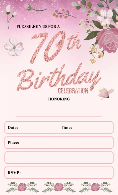 Free 70th Birthday Invitation Templates, 70th Birthday Invites Women, Birthday Invitation Template Free Editable, Plan 2025, Birthday Party Invitations Free, Birthday Invitation Card Template, 70th Birthday Invitations, Bday Invitations, 70th Birthday Parties