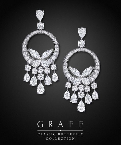 Graff Jewelry, Long Diamond Earrings, Graff Diamonds, Butterfly Collection, Diamond Earrings Design, Cocktail Earrings, Delicate Butterfly, Diamond Pendant Sets, Jewelry Set Design