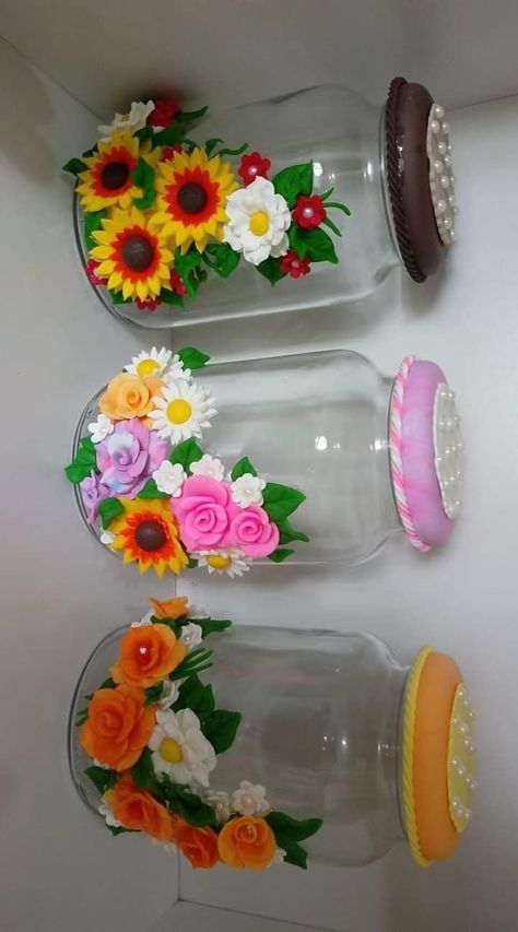 Toples Kaca, Diy Jar, Diy Glass Bottle Crafts, Diy Jar Crafts, Tanah Liat, Diy Bottle Crafts, Diy Decor Ideas, Home Diy Ideas, Glass Bottle Crafts