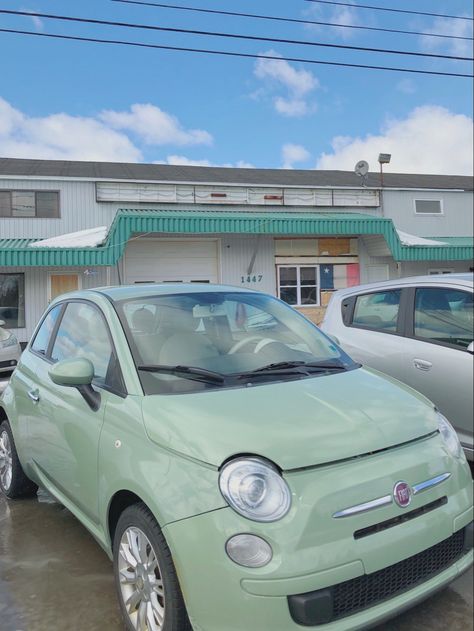 cute car fiat aesthetic sage green Mint Green Fiat 500 Aesthetic, Fiat Car Aesthetic, Sage Green Car Aesthetic, Sage Green Fiat 500, Aesthetic First Car, Cute First Cars, Fiat Aesthetic, Cute Car Aesthetic, Beetle Car Aesthetic