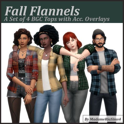 Fall Flannels (BGC) | MadameRia on Patreon Cc Mods, Sims 4 Game Mods, Fall Flannel, Cropped Polo, Packing Clothes, Sims 4 Dresses, Sims 4 Cc Packs, Best Sims, Sims 4 Cas