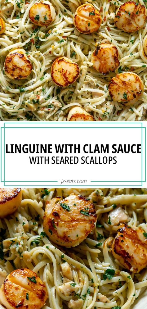 Linguine With Clam Sauce is an easy to make pasta recipe masquerading as fancy restaurant fare. Soak up the white wine sauce with a few pieces of warm bread! #linguine #linguinewithclams #clamsauce #scallops #pastarecipes Seafood Pasta White Sauce, Fancy Pasta Dishes, Clam Dishes, Fancy Restaurant Food, Linguini With Clam Sauce Easy, Clam Linguine Recipe, Linguine And White Clam Sauce, Clams In White Wine Sauce Linguine, Clam Linguini White Sauce