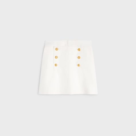 YACHTING TRAPEZE MINI SKIRT IN COTTON TWILL - WHITE | CELINE Celine Skirt, Celine Women, Celine Dress, 2023 Ss, Handbags Leather, New Fragrances, Skirt Design, Saint Tropez, White Skirts