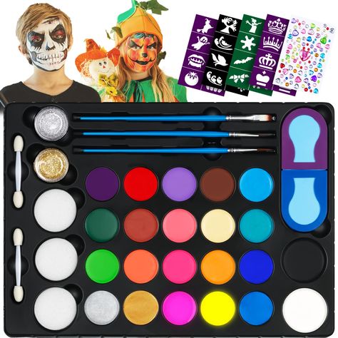 PRICES MAY VARY. 【READY! SET! PAINT! 】Our face painting sets are perfect for beginners and professionals alike. There is no need to worry about whether you have everything you need because with 166-piece kit. From 22 vibrant colors, to glitters, stick-on gems, and even hair chalks, you'll soon find a line of kids waiting to get their faces painted by you. There are 3 paintbrushes and 5 different sponge applicators to work with. 【HIGHLY PIGMENTED & WATERPROOF】A whopping 22 different hues that are Makeup Ingredients, Makeup Cosplay, Face Paint Kit, Hair Chalk, Stage Performance, Kits For Kids, Amazon Art, Paint Kit, Sewing Stores