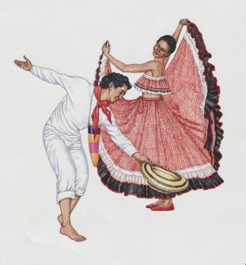 Man And Woman Dancing, Illustration Man, Dancing Together, Colombian Art, Dance Aesthetic, Ballet Folklorico, Woman Dancing, Traditional Dance, Print Illustration