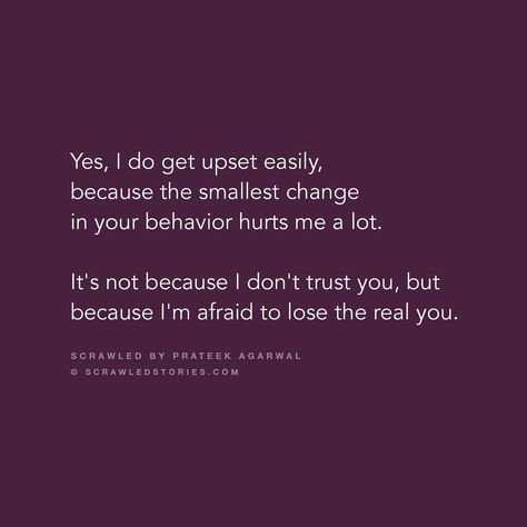 Scrawled Stories on Instagram: “"I'm afraid to lose the real you 🙈" Scrawled by @prateek_writes 👌🏻” I’m Afraid To Lose You, Weakness Quotes, Scrawled Stories, I Dont Trust You, Afraid To Lose You, I'm Afraid, Love Quotes, It Hurts, Lost