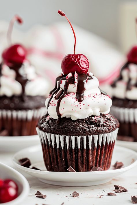 Delicious Black Forest Cupcakes Recipe: A Step-by-Step Guide for Chocolate Lovers Black Forest Cupcakes Recipe, Doctored Chocolate Cake, Chocolate Chip Cupcakes Recipe, Forest Cupcakes, Chocolate Orange Cupcakes, Black Forest Cupcakes, Dark Chocolate Fudge, Cherry Filling, Whipped Cream Frosting