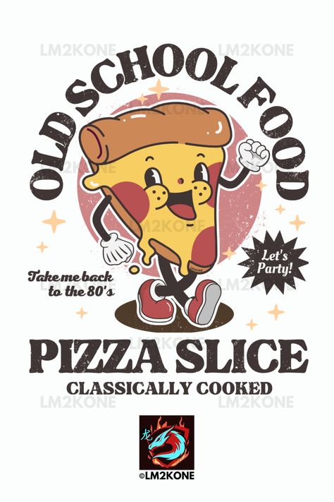 A great design on an old school pizza slice! 🍕If you love pizza, food and vintage retro style then this design is for you! Old School Illustration, Pizza Pic, Pizza Illustration Design, Pizza Character, Pizza Illustration Drawings, Pizza Graphic Design Illustrations, Retro Pizza Restaurant, Old School Pizza, Rubberhose Style