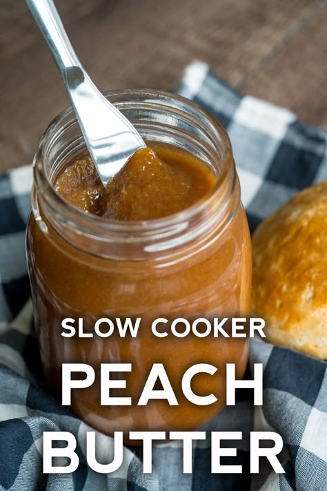 Slow Cooker Peach Butter Crockpot Peach Butter Recipe, Peach Butter Recipe, Fruit Butters, Peach Butter, Crock Pot Desserts, Fresh Peaches, Homemade Butter, Jelly Recipes, Peach Recipe