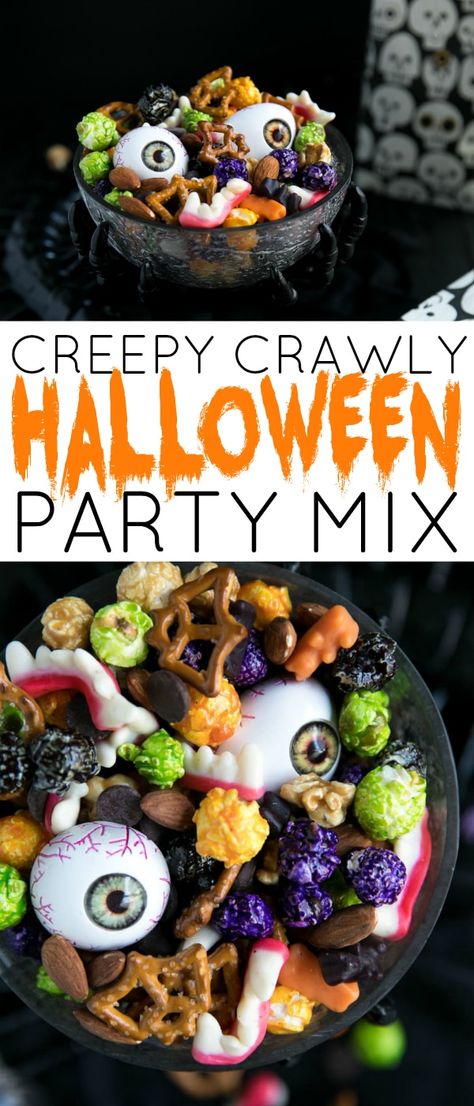 Halloween Monster Mash Party Mix - just 5 minutes to mix together. #halloween #snacks #party #holiday #entertaining Halloween Party Mix, Monster Mash Party, Halloween Potluck, Halloween Snack Mix, Fall Eats, Mash Recipe, Fun Halloween Food, Domino Effect, Monster Cake