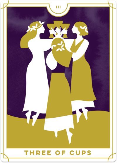 Learn the Tarot card meanings with Biddy Tarot | Three of Cups Card | Everyday Tarot #tarot 3 Of Cups Tarot, Three Of Cups Tarot Card, Three Of Cups Tarot, Cups Tarot Meaning, 3 Of Cups, Three Of Cups, Suit Of Cups, Tarot Cups, Biddy Tarot