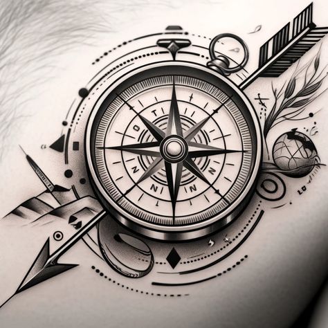 Compass Leg Tattoo Men, Dark Angel Tattoo, Arrow Compass Tattoo, Compass Tattoo Men, Piercing Art, Tattoo Homme, Compass Art, Dragon Tattoos For Men, Zeus Tattoo