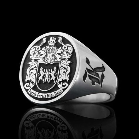 Family Crest Ring, Army Rings, Family Crest Rings, College Rings, Car Storage Bag, Heirloom Rings, Rings Men, Family Crests, Bullet Jewelry