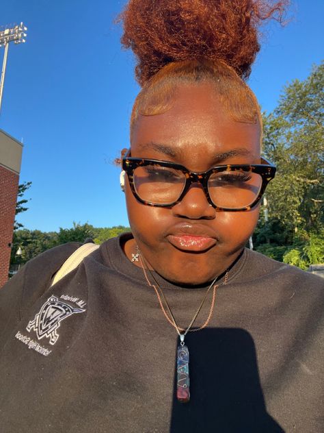 clear skin, pretty black girl, nose piercing, glasses, ginger dyed hair Nose Piercing Glasses, Nose Piercing With Glasses, Ginger Dyed Hair, Nose Piercing, Clear Skin, Dyed Hair, Ginger, Dye, Skin