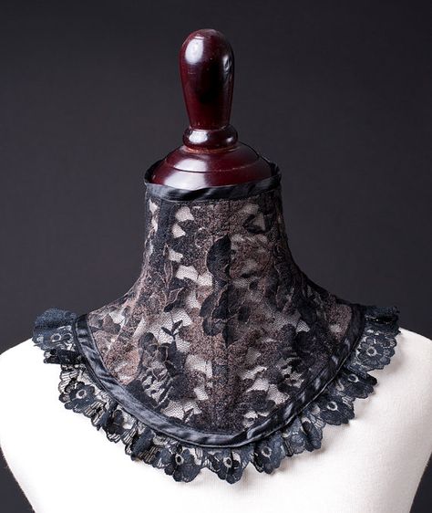 Black and Brown Lace Neck Corset by decadentdesignz on Etsy, $65.00 Penny Aesthetic, Gothic Royalty, Period Makeup, Posture Collar, Neck Corset, Vampire Teeth, Halloween Queen, Lace Neck, Cut Clothes