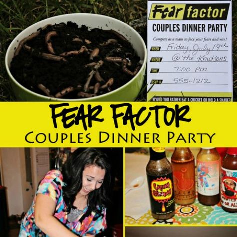 This couples game night will have all your friends talking! Snag these ideas for a Fear Factor themed Couples Dinner Party! Fear Factor Games, Couples Dinner Party, Fear Factor Party, Couples Game Night, Couples Dinner, Dinner Party Games, Game Night Parties, Fear Factor, The Dating Divas