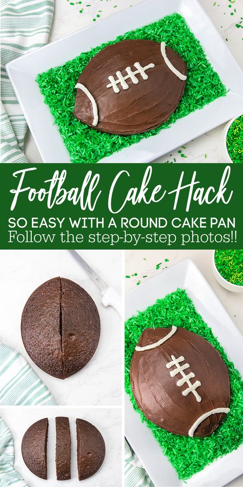 Brownie Football Cake, Football Shaped Cupcakes, Football Cake And Cupcakes, Football Cake For 1st Birthday, Football Party Cake Ideas, Diy Football Birthday Cake, Cupcake Football Cake, Easy Cake Shapes Ideas, Easy Football Cake Ideas