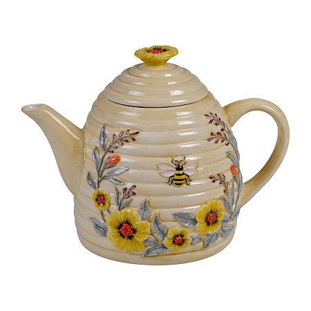 Features: Carry HandleMeasurements: 6 Height/Inches, 8.25 Width/Inches, 8.25 Length/InchesCapacity: 32 oz.Weight (lb.): 2 LbBase Material: 100% EarthenwareCare: Dishwasher SafeMaterial: EarthenwareCountry of Origin: Imported Bee Sweet, Susan Winget, Ceramic Teapot, Ice Cream Bowl, Ceramic Dinnerware, Ceramic Teapots, Chocolate Pots, Tea Kettle, Tea Pot