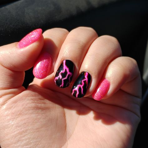 Red Lightning Bolt Nails, Short Nail Designs Lightning Bolt, Lightning Nails, Spring Fling, Dream Nails, Purple Nails, Pink Glass, Dope Nails, Neon Pink