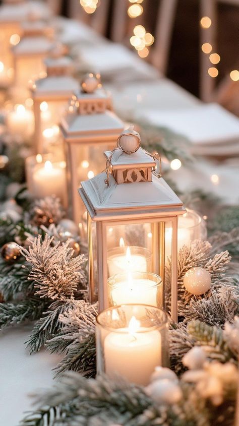 15 Stunning Winter Centerpieces To Transform Your Table Winter Tablescapes Simple, Diy Winter Centerpieces, January Table Centerpieces, Winter Wedding Centerpieces Elegant, Winter Table Settings, Winter Wedding Candles, Winter Centerpieces For Table, Tablescapes Simple, Christmas Dining Table Centerpiece