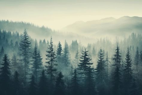 Misty landscape with fir forest mist outdoors woodland. AI generated Image by rawpixel. | premium image by rawpixel.com / Miiruuku Iphone Forest Wallpaper, Forest Background Landscape, Dark Forest Background, Wallpaper Outdoors, Forest Mist, Pyrography Ideas, Misty Landscape, Tablet Wallpapers, Wallpaper Night