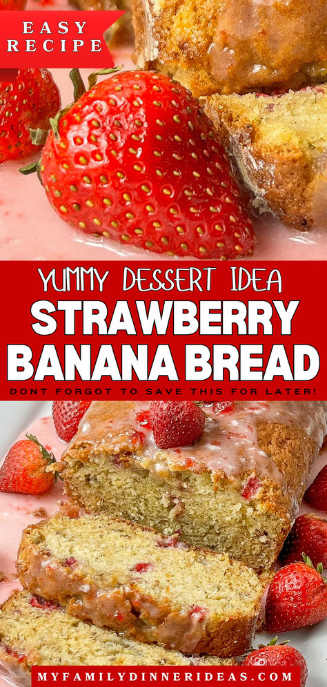 Strawberry Banana Bread Strawberry Banana Bread, Dessert Photography, Decadent Cakes, Ripe Bananas, Sweet Delights, Strawberry Banana, Sugar Cravings, Banana Bread Recipes, Ripe Banana