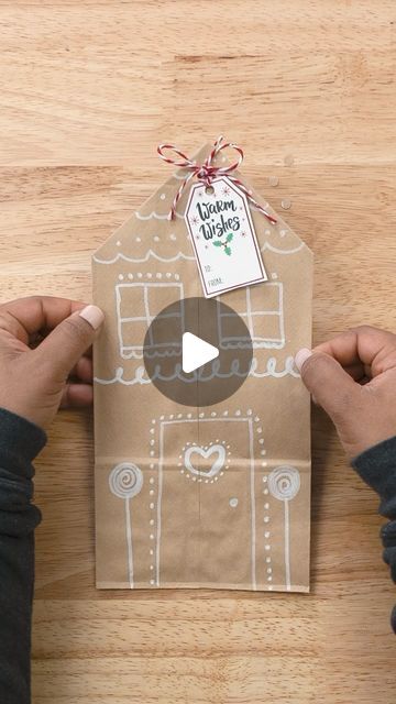 Apple Barrel Crafts on Instagram: "Watch as @iambiancaoctavia turns a simple paper bag into the cutest gingerbread house gift bag with Apple Barrel Paint Pens! This is a great last minute gift wrapping technique. 🎁#applebarrelpaint #christmasgifts #diy #gingerbreadhouse" Gingerbread House Brown Paper Bag, How To Wrap A Pen As A Gift, Gingerbread Paper Bag, Apple Barrel Paint, Brown Bag Gift, Barrel Crafts, Gingerbread Man Gift, How To Make Gingerbread, Gingerbread Gifts