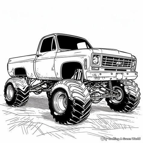 Muscle Car Coloring Pages, Tractor Coloring Pages Free Printable, Hot Wheels Coloring Pages, Truck Outline, Lowrider Drawings, Truck Drawings, Truck Drawing, Tractor Coloring Pages, Jeep Art