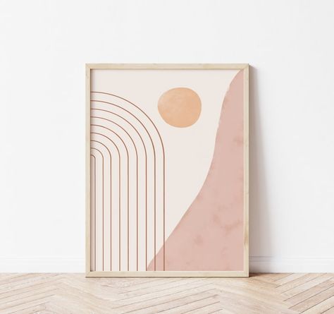 Dusty Pink Mid Century Modern Print Rainbow Modern Line - Etsy Mid Century Modern Wall Art, Above Bed, Mid Century Modern Walls, Aesthetic Rooms, Cactus Print, Minimalist Painting, Boho Nursery, Free Prints, Aesthetic Room