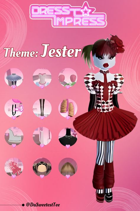 Get ready to entertain and dazzle in this colorful jester ensemble! With vibrant patterns and bold accessories, you'll be the life of the party. Perfect for those who love fun, playful, and bold looks. #Dresstoimpress #DTI #Roblox #RobloxDTI #JesterVibes #PlayfulStyle #ColorfulOutfit #Dresstoimpress #DTI #Roblox #RobloxDTI Jester Dti Theme, Dti Jester Theme Outfits, Dti Theme Jester, Dress To Impress Theme Jester, Jester Dti Outfit, Jester Dress To Impress Outfit, Jester Dress To Impress, Jester Outfit, Duo Dress