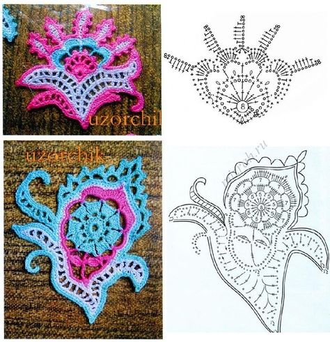 irish crochet freeform crochet motif | dzuza | Flickr Crochet Application, Appliques Au Crochet, Crochet Paisley, Irish Lace Crochet Pattern, Irish Crochet Flowers, Russian Crochet, Irish Crochet Motifs, Crochet Charts, Irish Crochet Patterns