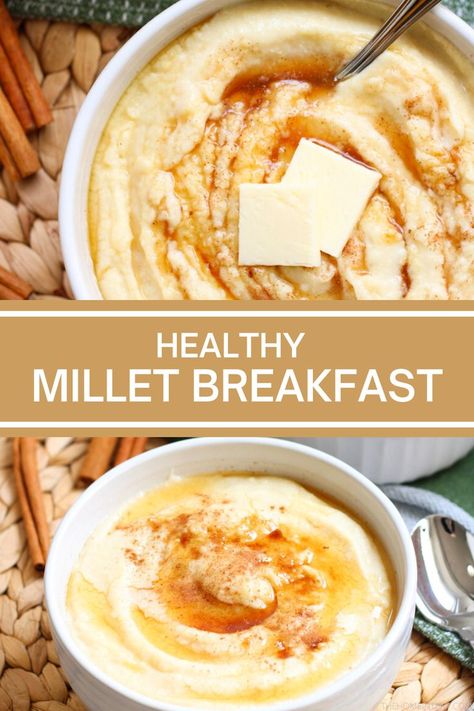 Creamy millet porridge is a healthy, delicious breakfast alternative to other hot cereals. It's very easy to make, naturally gluten free and can be customized to your flavor preferences or what's in season! Millet Recipes Breakfast, Millet Breakfast, Healthy Delicious Breakfast, Millet Porridge, Breakfast Alternatives, Easy Breakfast Recipe, Millet Recipes, Tasty Breakfast, Breakfast Choices