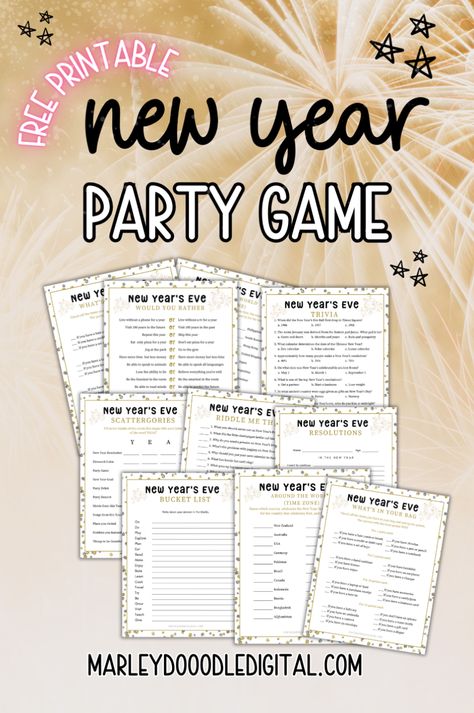 Make your New Year’s celebration fun and memorable with these 17+ free printable games! Perfect for families, kids, and groups, these games include New Year’s trivia, A-Z Race, and Who Is Most Likely To. Whether at a party or at home, these games will add laughter and joy to your night. Download your free printables and start the New Year with a bang! New Years Games Families, New Year Games, New Years Games, Activities To Do With Toddlers, New Year Printables, New Year Words, Kids New Years Eve, Polar Plunge, New Year's Eve Activities