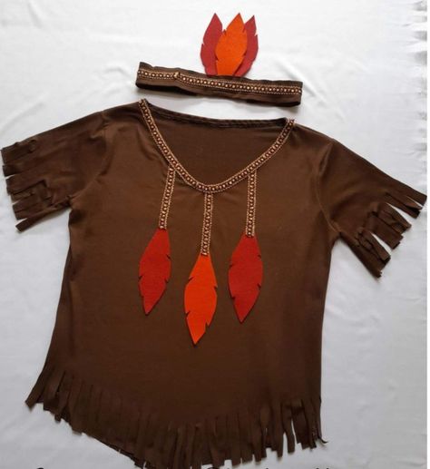 Native American Halloween Costume Diy For Kids, Native American Headdress Diy, Diy Native American Outfit For Kids, Thanksgiving Costumes For Kids, Native American Halloween Costume, Diy Costumes Kids Boys, Indian Birthday Parties, Native American Shirts, Native American Dress